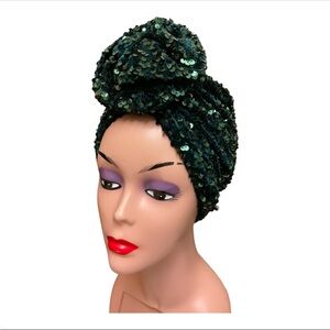 Green Sequin Turban Headwrap